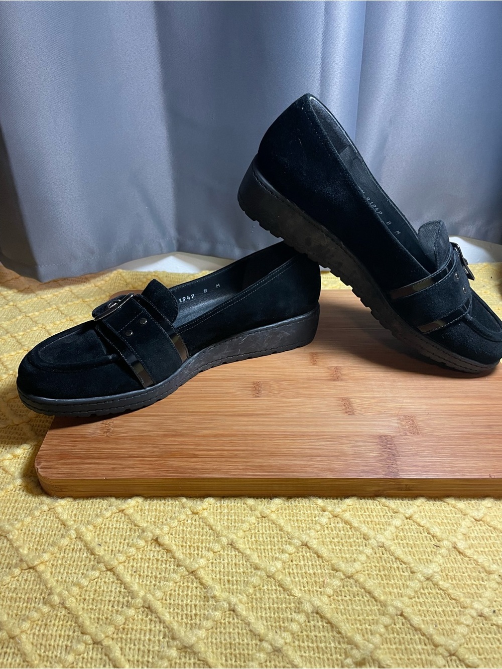 Stuart Weitzman Black Suede Loafers with Silver Buckle - Picture 10 of 10